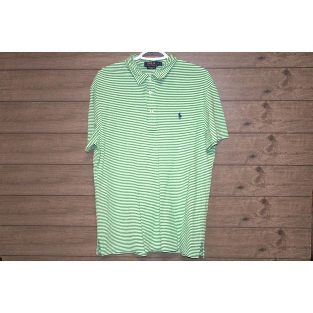 Men's Green Striped Ralph Lauren Polo Size Large
